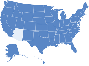 Map of USA with Arizona highlighted in light blue