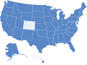 Map of USA with Colorado highlighted in light blue