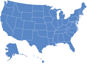 Map of USA with Connecticut highlighted in light blue