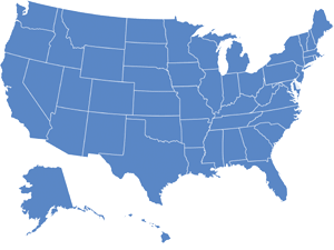 Map of USA with Delaware highlighted in light blue