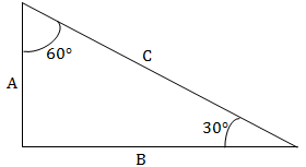 Right triangle with sides labeled A, B, and C