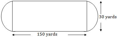 Football field with length of 150 yards and width of 30 yards