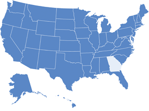 Map of USA with Georgia highlighted in light blue