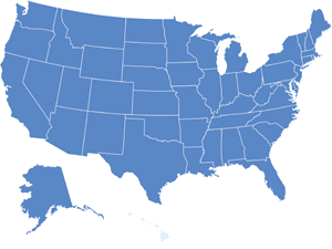 Map of USA with Hawaii highlighted in light blue