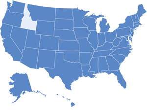 Map of USA with Idaho highlighted in light blue