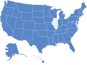 Map of USA with Illinois highlighted in light blue