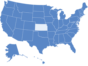 Map of USA with Kansas highlighted in light blue