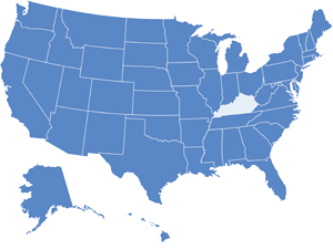 Map of USA with Kentucky highlighted in light blue