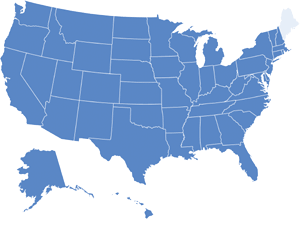 Map of USA with Maine highlighted in light blue