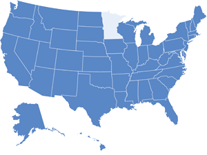 Map of USA with Minnesota highlighted in light blue