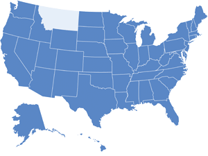 Map of USA with Montana highlighted in light blue