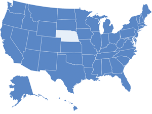 Map of USA with Nebraska highlighted in light blue