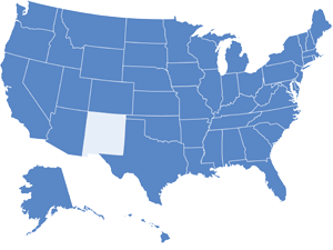 Map of USA with New Mexico highlighted in light blue
