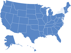 Map of USA with New York highlighted in light blue