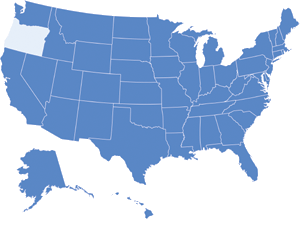 Map of USA with Oregon highlighted in light blue