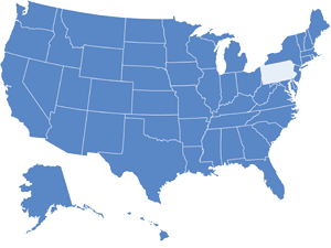 Map of USA with Pennsylvania highlighted in light blue