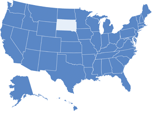Map of USA with South Dakota highlighted in light blue