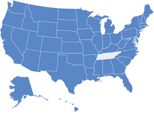Map of USA with Tennessee highlighted in light blue