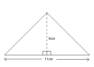 Triangle with base of 11 cm and height of 6 cm
