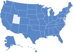Map of USA with Utah highlighted in light blue