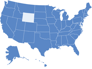 Map of USA with Wyoming highlighted in light blue