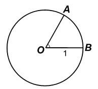 Circle with an angle labeled AOB, radius of 1