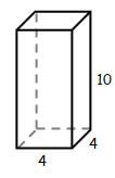 Rectangular prism with length and with of 4 and height of 10
