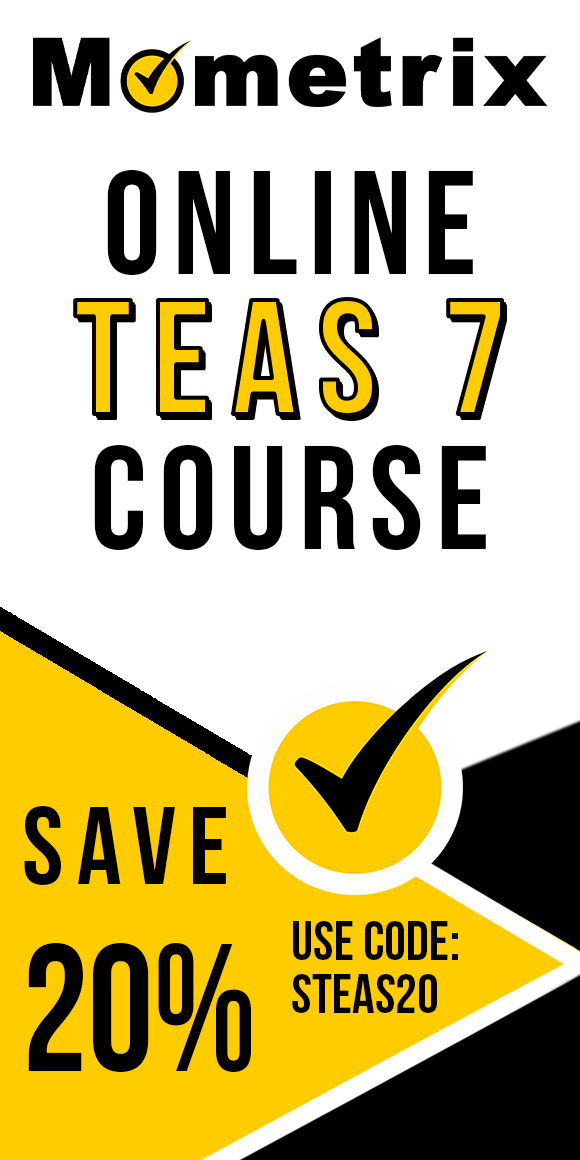 Advertisement for 20% off on the Mometrix University online TEAS course. Use code STEAS20