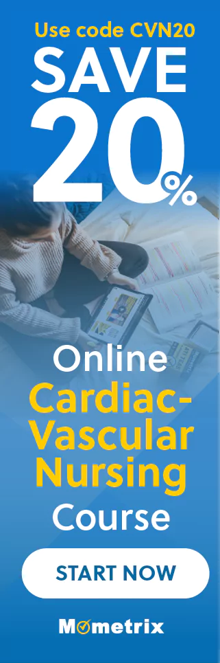 Click here for 20% off of Mometrix Cardiac-Vascular Nursing online course. Use code: SACT20